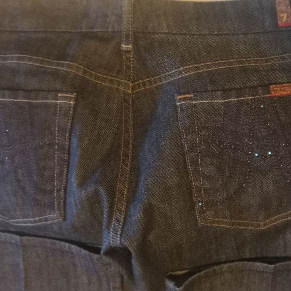 New HTF: 7 Mankind Swirl Embroidered CRYSTAL A Pocket Bootcut Jeans 30 x 34 Dark - Picture 8 of 16